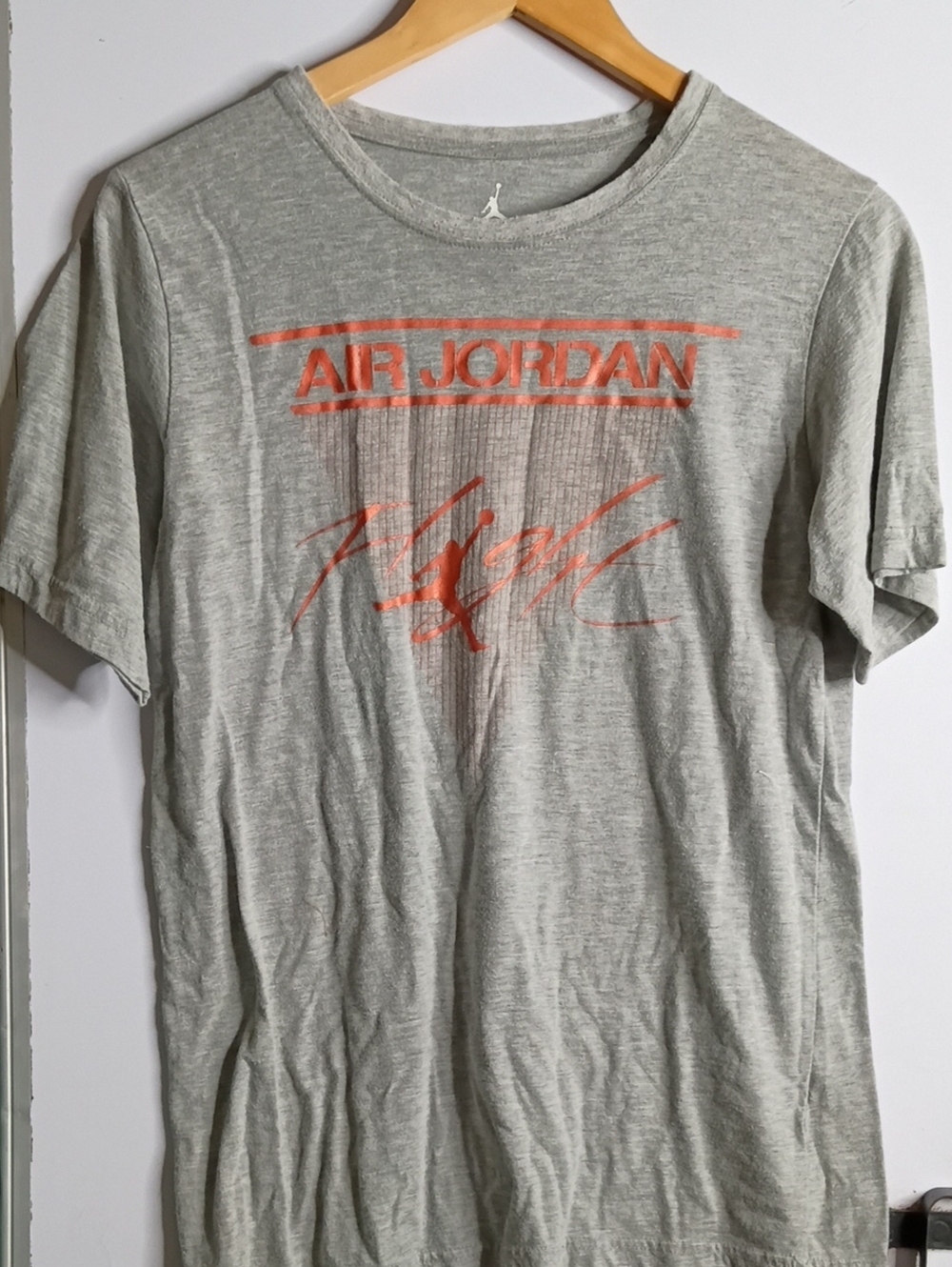 Jordan Light Gray Short Sleeve Tee with Orange Air Jordan Graphic